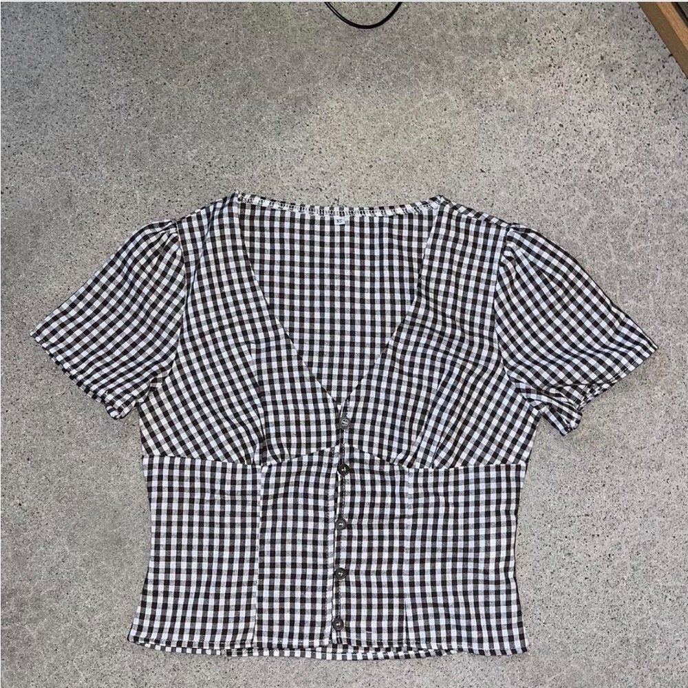 Black and White Checkered Button-Up Top